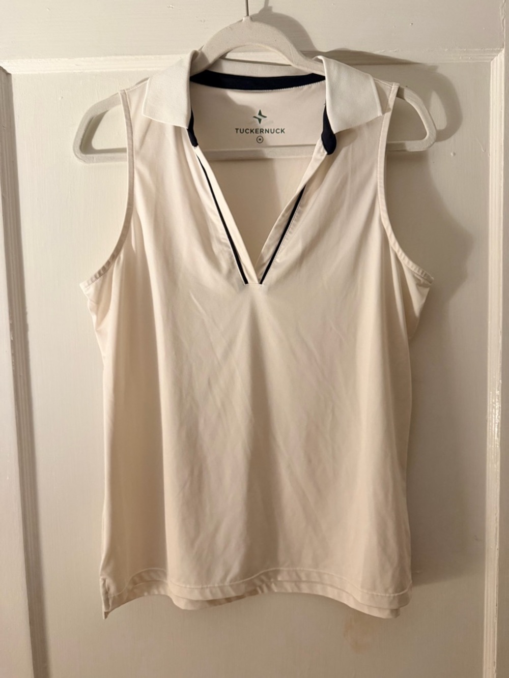Tuckernuck Cream Sleeveless Polo Tank with Navy Trim